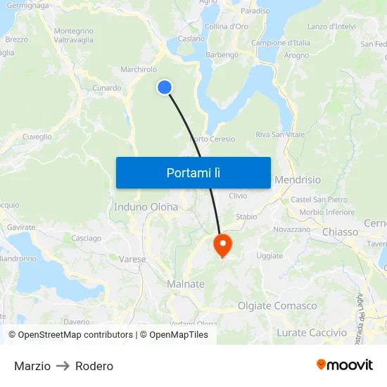 Marzio to Rodero map