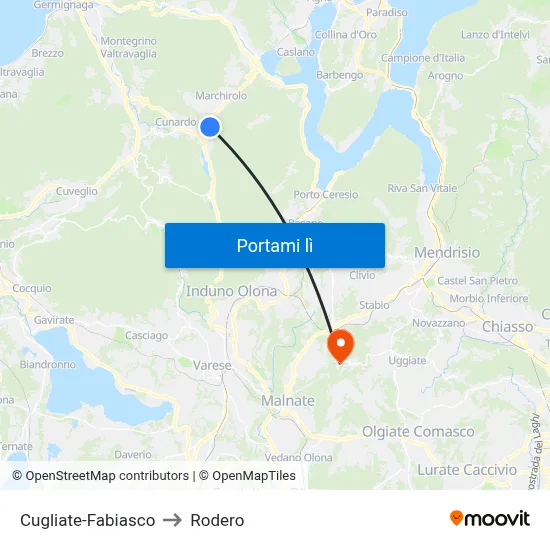 Cugliate-Fabiasco to Rodero map