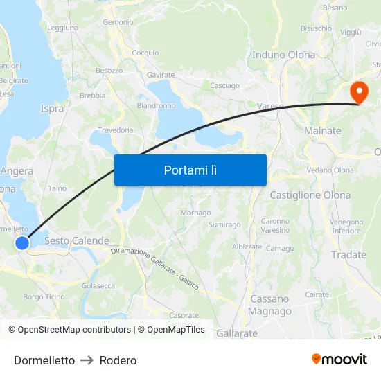 Dormelletto to Rodero map