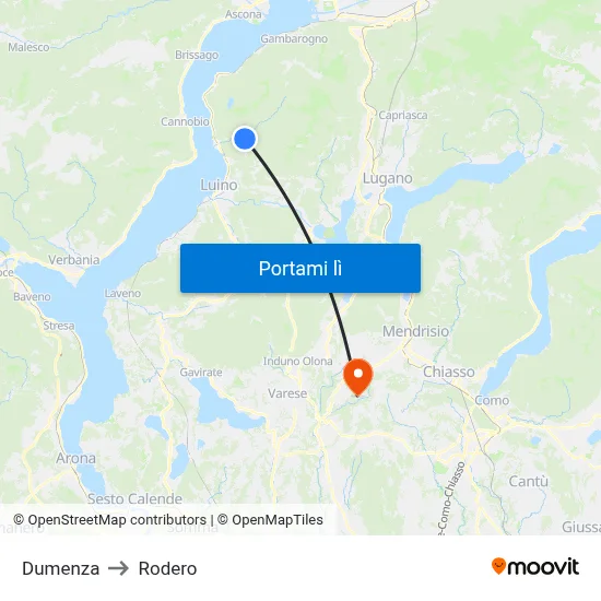 Dumenza to Rodero map