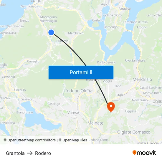 Grantola to Rodero map