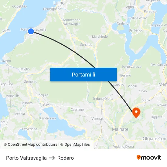 Porto Valtravaglia to Rodero map