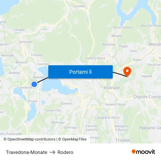 Travedona-Monate to Rodero map