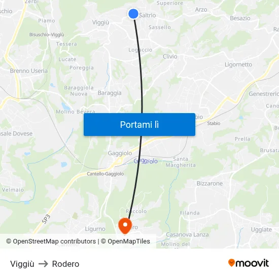Viggiù to Rodero map