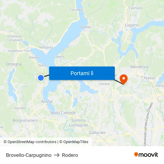 Brovello-Carpugnino to Rodero map