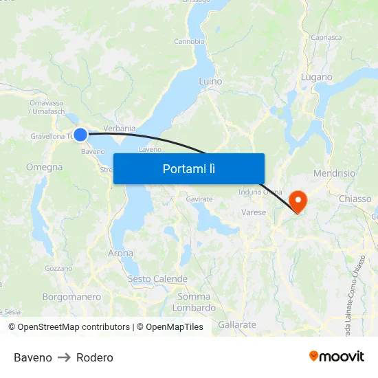 Baveno to Rodero map