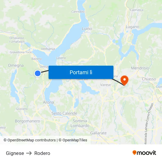 Gignese to Rodero map