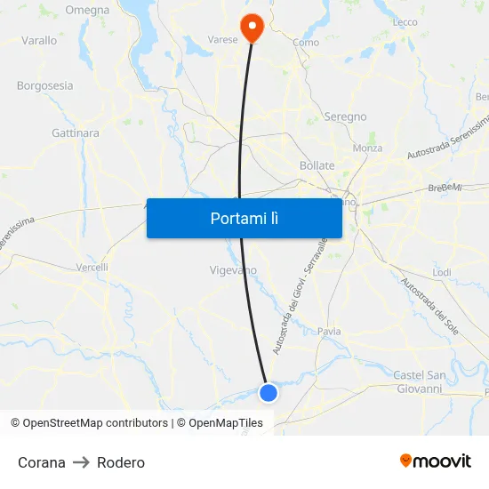 Corana to Rodero map