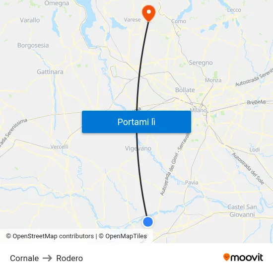 Cornale to Rodero map