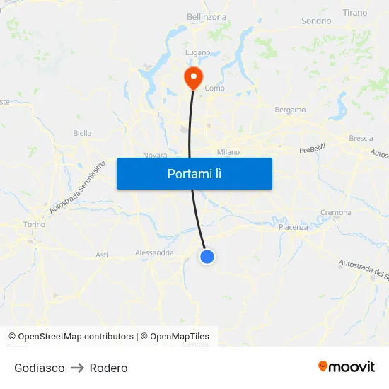 Godiasco to Rodero map