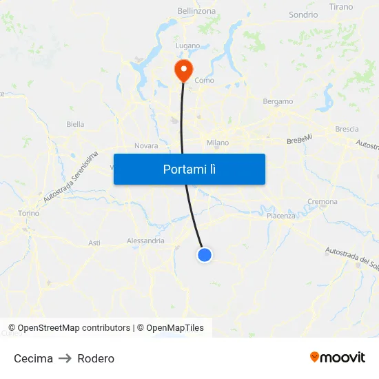 Cecima to Rodero map