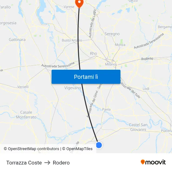 Torrazza Coste to Rodero map