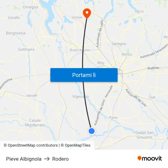 Pieve Albignola to Rodero map