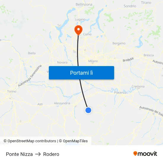 Ponte Nizza to Rodero map