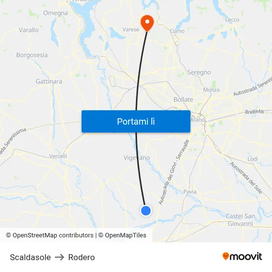 Scaldasole to Rodero map