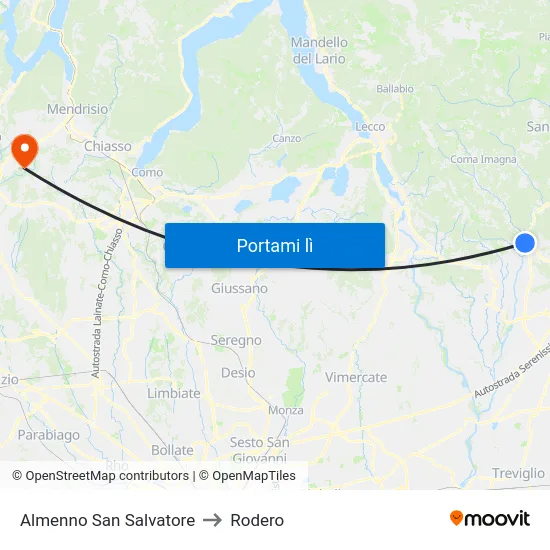 Almenno San Salvatore to Rodero map