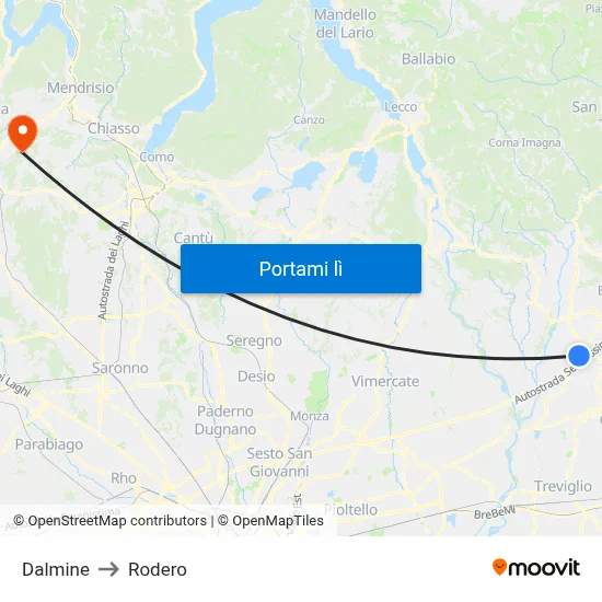 Dalmine to Rodero map