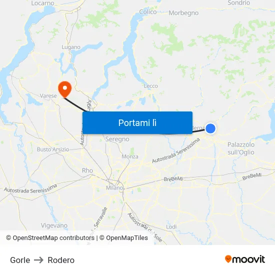 Gorle to Rodero map