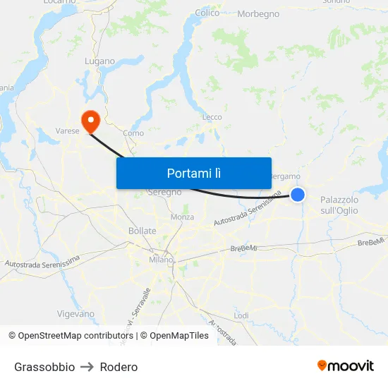 Grassobbio to Rodero map