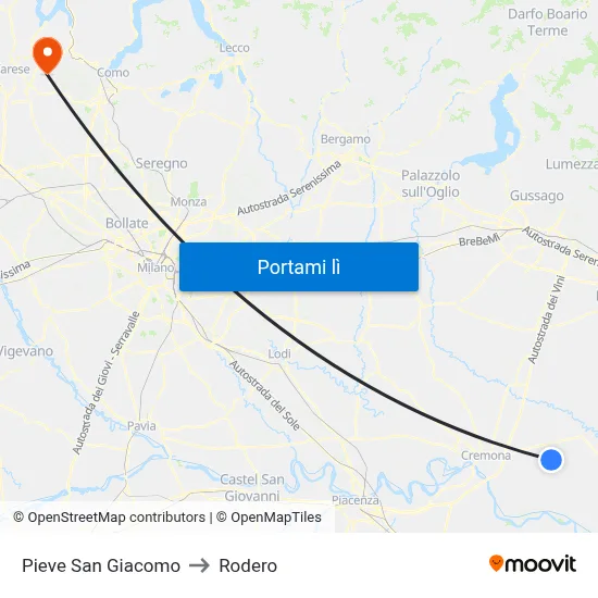 Pieve San Giacomo to Rodero map