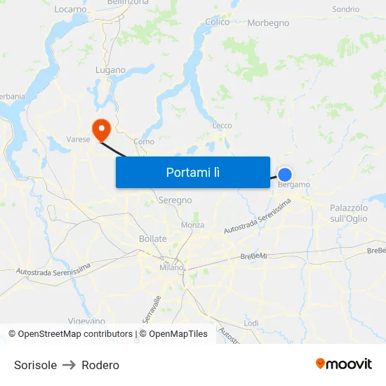 Sorisole to Rodero map