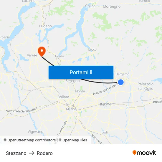 Stezzano to Rodero map