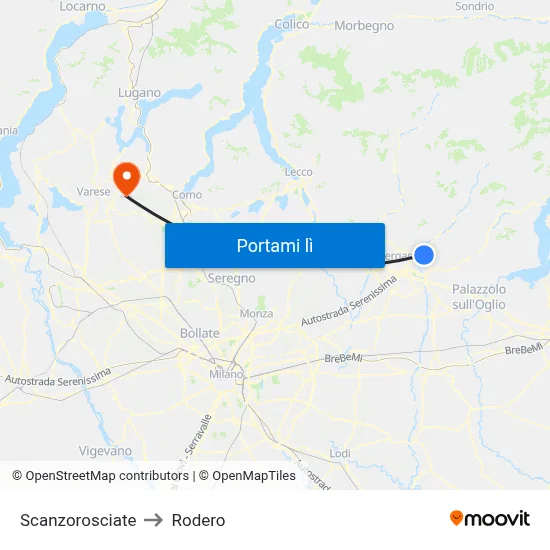 Scanzorosciate to Rodero map