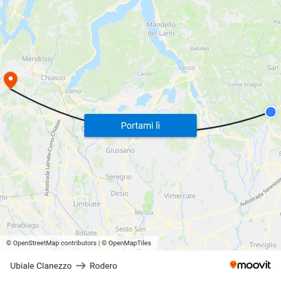 Ubiale Clanezzo to Rodero map