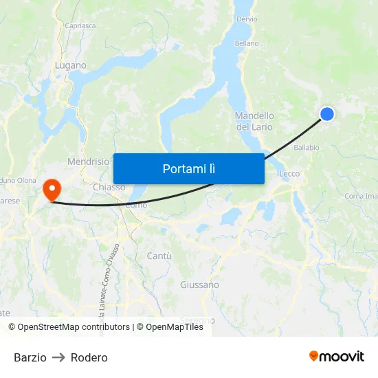 Barzio to Rodero map