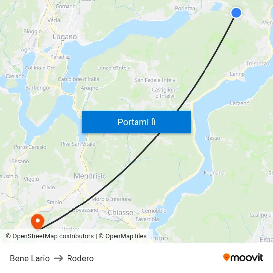 Bene Lario to Rodero map