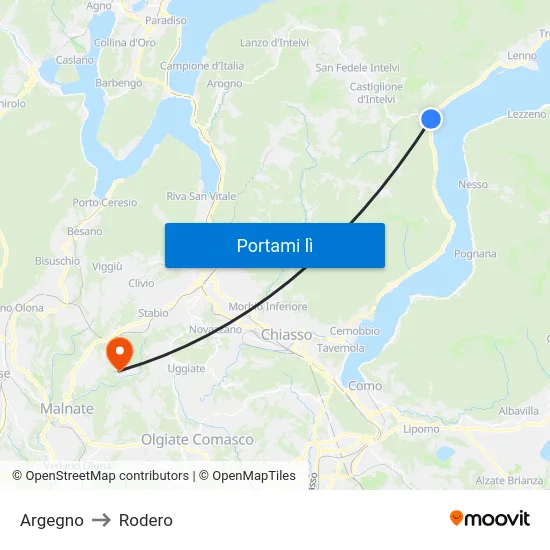 Argegno to Rodero map