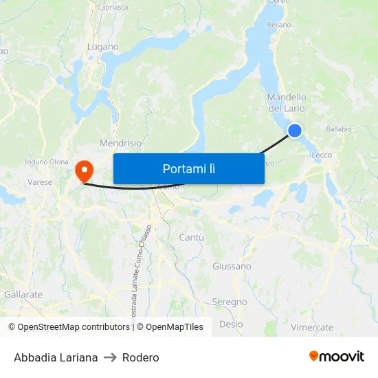 Abbadia Lariana to Rodero map