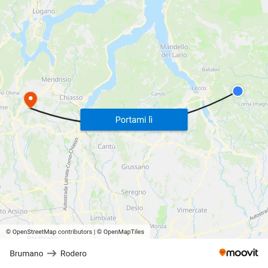 Brumano to Rodero map