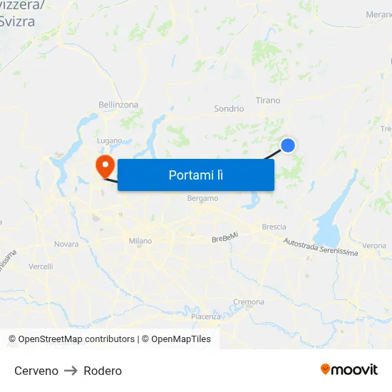 Cerveno to Rodero map