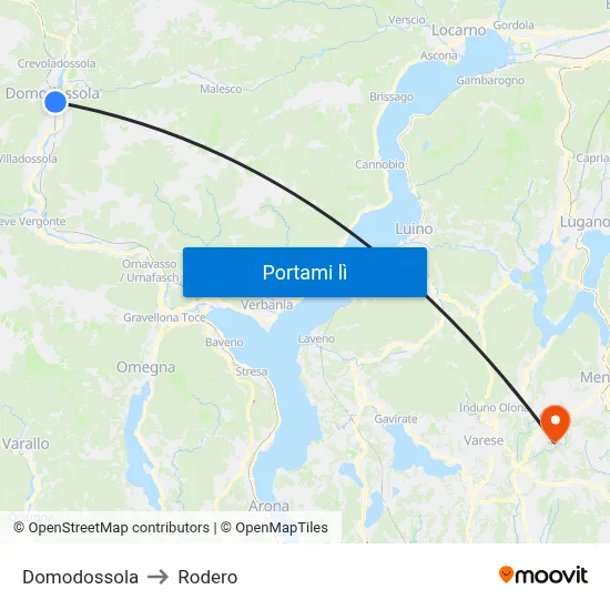 Domodossola to Rodero map