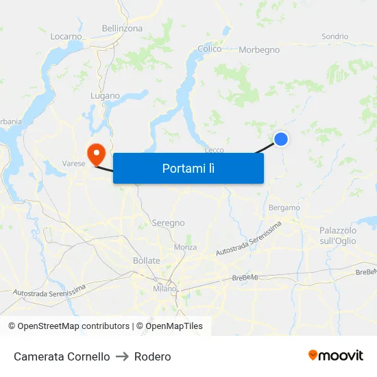 Camerata Cornello to Rodero map