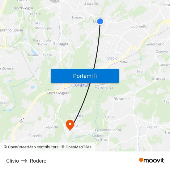 Clivio to Rodero map