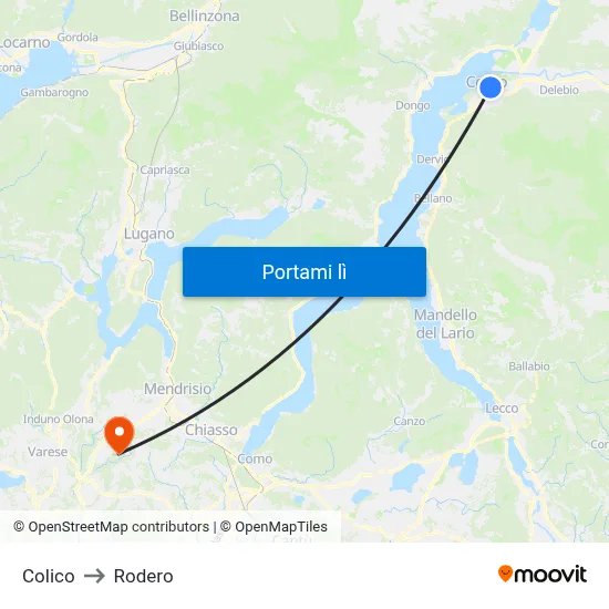 Colico to Rodero map