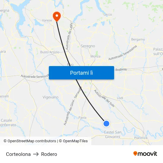 Corteolona to Rodero map