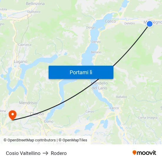 Cosio Valtellino to Rodero map