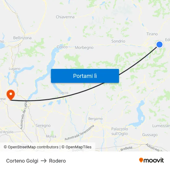 Corteno Golgi to Rodero map