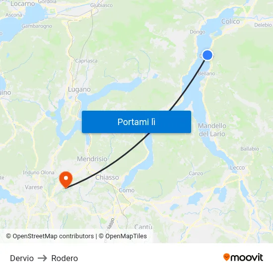 Dervio to Rodero map