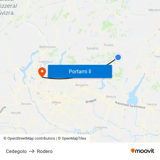 Cedegolo to Rodero map