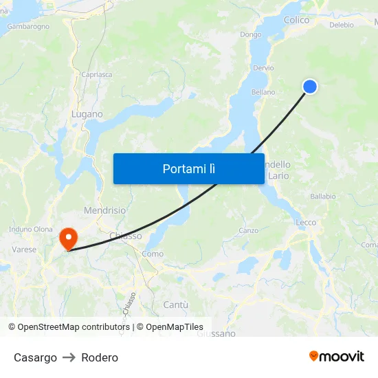 Casargo to Rodero map