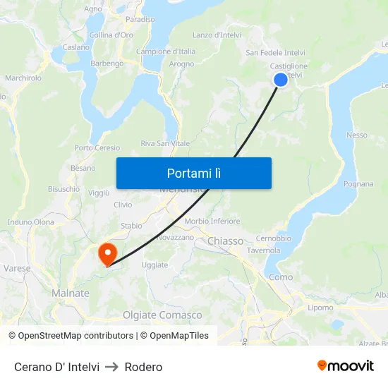 Cerano D' Intelvi to Rodero map