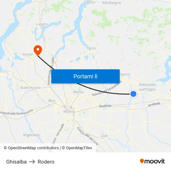 Ghisalba to Rodero map