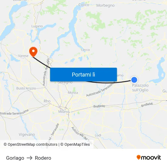 Gorlago to Rodero map