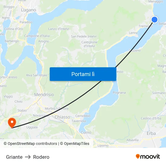 Griante to Rodero map