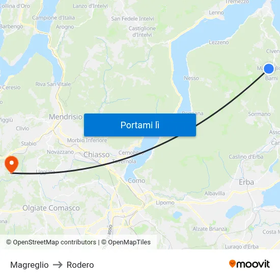 Magreglio to Rodero map