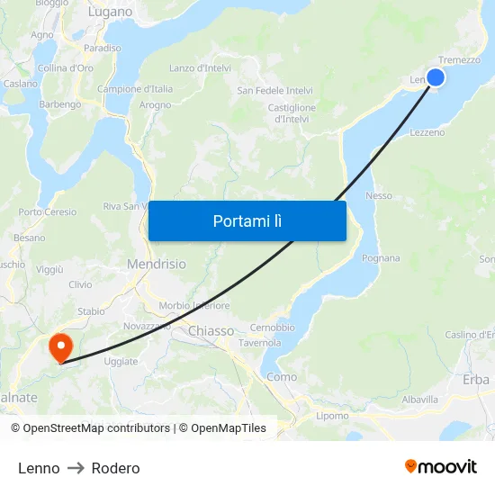 Lenno to Rodero map